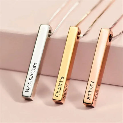 Custom Stainless Steel Personalized Engraved Bar Necklace For Women