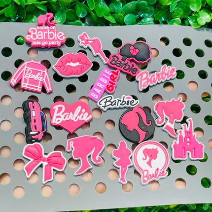 17PCS Cartoon Miniso Disney Barbie Girl Car Coat Bow Lips PVC Shoe