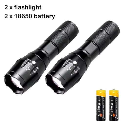 High Power T6 LED Flashlights Camping Torch 5 Light Modes Zoom Light