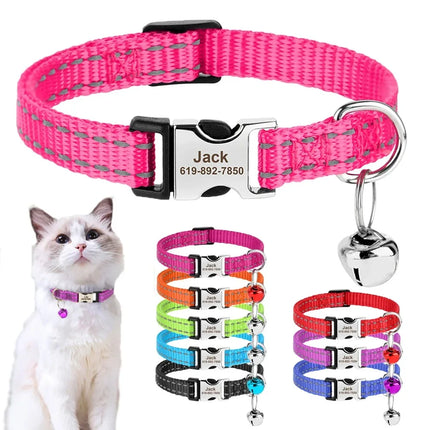 Personalized Name Cat Collar Reflective Nylon Dog Cats ID Collar With