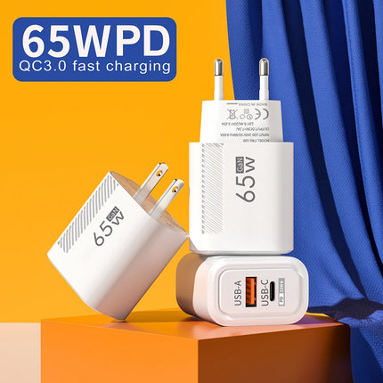65W GaN USB C Fast Charger QC3.0 EU/US Plug Phone Charger Adapter For