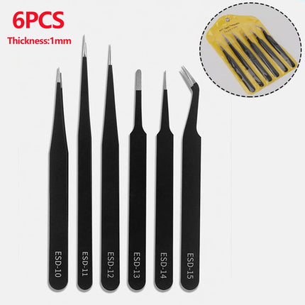 6pcs Precision Tweezers Set ESD Anti-Static Stainless Steel Tweezers