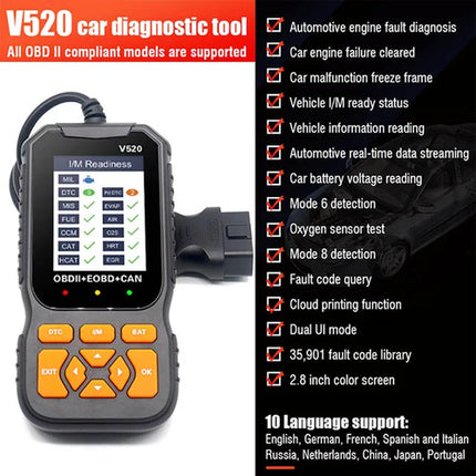 V520 v309  New OBD2 Scanner Professional Auto Engine System Lifetime