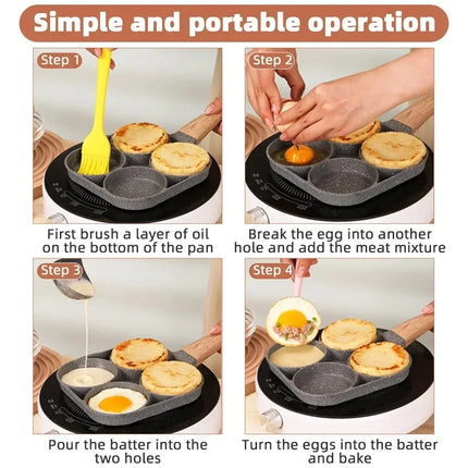 1 PCS Maifan Stone Four-Hole Omelette Pan Bottom Nonstick Egg Pan Mini
