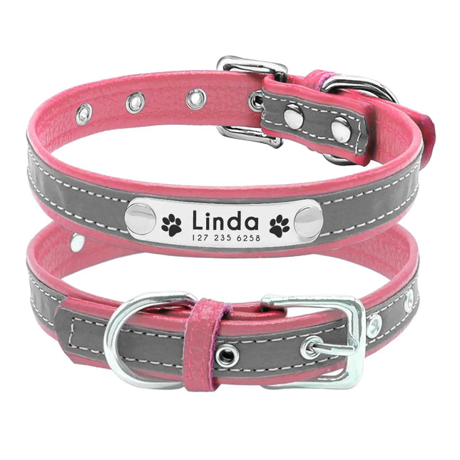 Reflective Pet Dog Custom Collar Adjustable Free Engraved Small Medium
