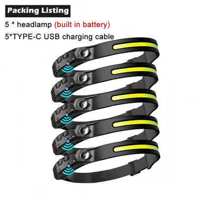 LED Sensor Headlamp Built-in Battery USB Rechargeable Head Flashlight