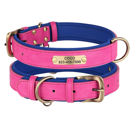Personalized Dog Collar PU Leather Dogs Collars Free Engraving Pet ID