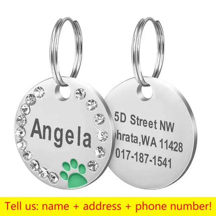 Stainless Steel Engraved Pet Name Collar Pendant ID Tags Personalized
