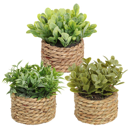SIA FLOWER Green Artificial Plants Eucalyptus Grass Woven Small Potted