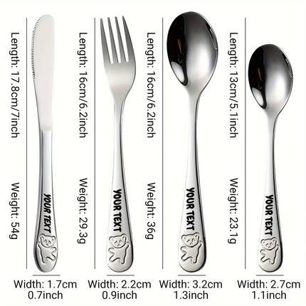 4pc Customizable Name 304 Stainless Steel Flatware Set with Cute Bear