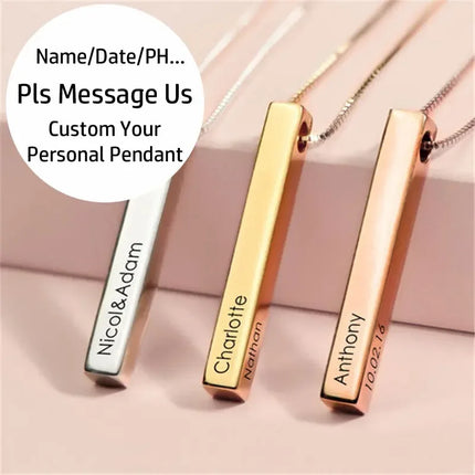 Custom Stainless Steel Personalized Engraved Bar Necklace For Women