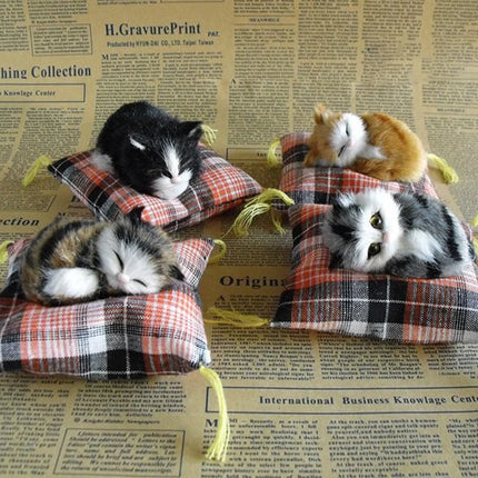 Artificial Mini Sleeping Cats on Cloth Pad Plush Simulation Lying Cats