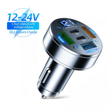 250W 5 Ports Car Charger Fast Charging PD QC3.0 USB C Car Phone