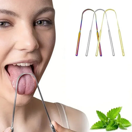 4 Colors Stainless Steel Tongue Scraper U-shaped Metal Fresh Breath