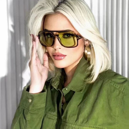 New Fashion Pilot Sunglasses Women Double Bridge Oversized Sun Glasses