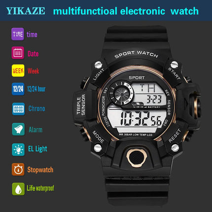 YIKAZE Men's LED Digital Watch Men Sport Watches Fitness Electronic