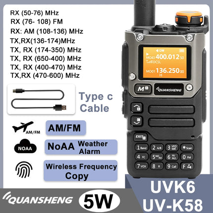 Quansheng UV-K6 Walkie Talkie 5W Air Band Radio Type C Charge UHF VHF