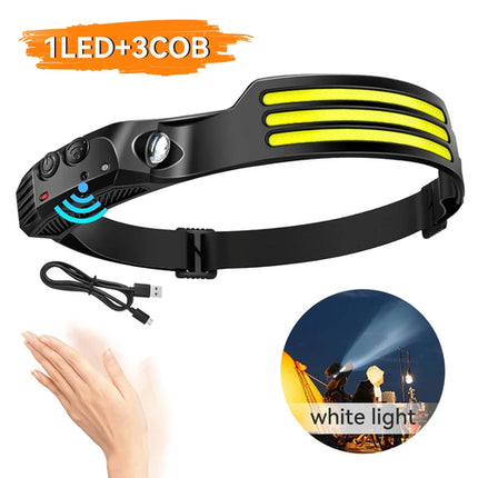 1PC Rechargeable COB Induction Fishing Headlamp, Super Bright LED