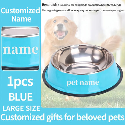 Custom Engraved Name Stainless Steel Pet Bowl Anti-Tip Non-Slip Base