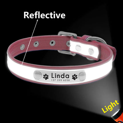 Reflective Pet Dog Custom Collar Adjustable Free Engraved Small Medium
