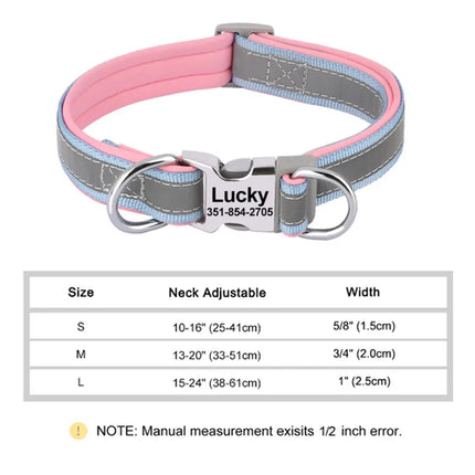 Reflective Personalized Dog Collar Engrave ID Nylon Collars Soft