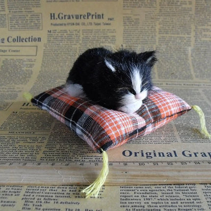 Artificial Mini Sleeping Cats on Cloth Pad Plush Simulation Lying Cats