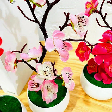 Simulation Plum Flower Pot Plant Artificial Plastic Fake Flowers Home