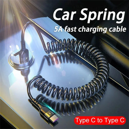 5A Fast Charging Spring Data Cable 66W Retractable USB Type C Cable
