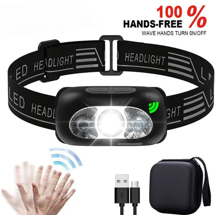 Strong Light Headlamp Portable LED Sensor Headlamp USB Rechargeable