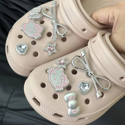 MINISO Silvery Hello Kitty Set Girls Women Shoe Charms DIY Hole Shoes