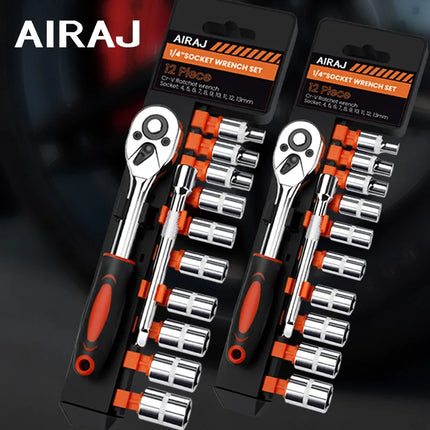 AIRAJ 12PCS Ratchet Socket Wrench Multifunctional Wrench for