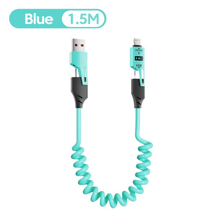 NNBILI 4 in 1 65W Spring Short Data Cable 6A USB Type C Spring