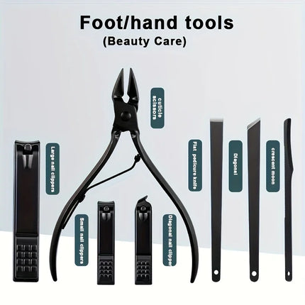 8/12/15/20/24pcs black Nail clipper set Pedicure knife Stainless steel