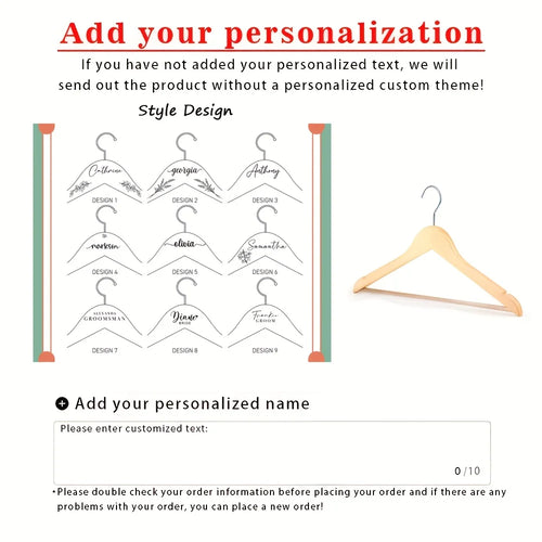 1pc Custom Engraved Name Wooden Clothes Hanger Personalized Name