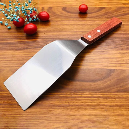 Stainless Steel Square Head Steak Cooking Spatula Wood Handle Pizza