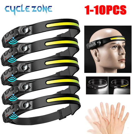 LED Sensor Headlamp Built-in Battery USB Rechargeable Head Flashlight