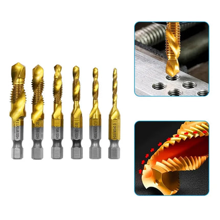 6pc High-speed Steel 4341 Titanium Plated Composite Tap Drill and Tap