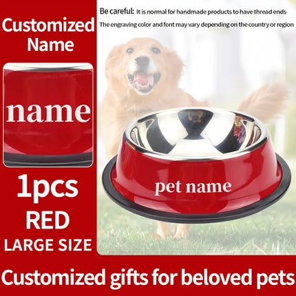 Custom Engraved Name Stainless Steel Pet Bowl Anti-Tip Non-Slip Base