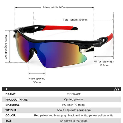 RIDERACE Sports Men Sunglasses Road Bicycle Glasses Mountain Cycling