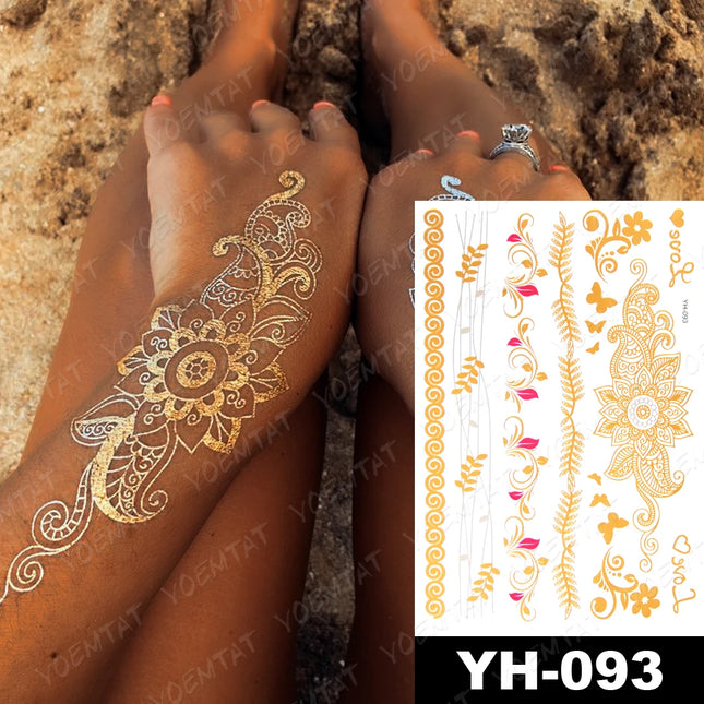 Waterproof Temporary Tattoo Sticker Flowers Mandala Henna Golden