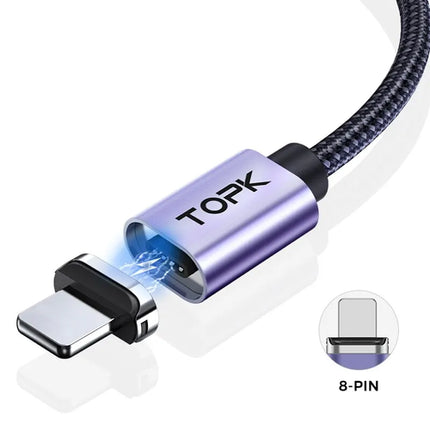 TOPK Magnetic Charging Cable 3A Micro USB Type C Cable with Led Light