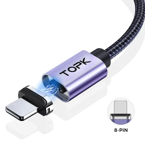 TOPK Magnetic Charging Cable 3A Micro USB Type C Cable with Led Light