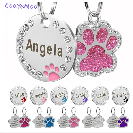 Stainless Steel Engraved Pet Name Collar Pendant ID Tags Personalized