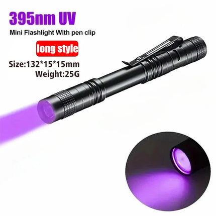 UV Flashlight 395nm Ultraviolet Torch With Pen Clip Portable AAA