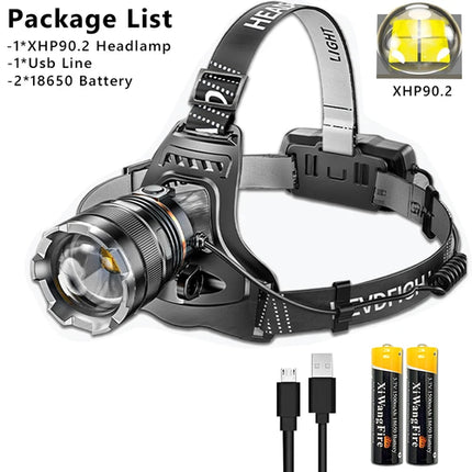 XHP90.2 Super Powerful Headlamp Rechargeable Head Flashlight High