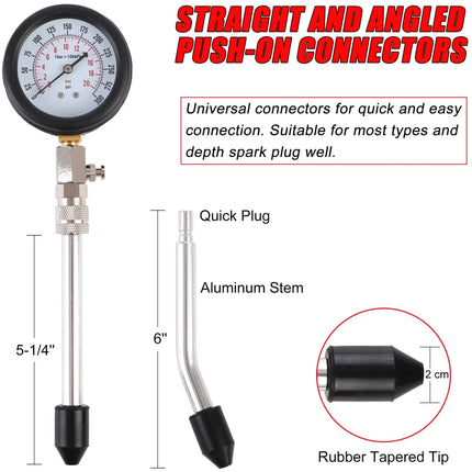 8PCS Professional Petrol Engine Compression Tester Kit 0-300 PSI Fuel