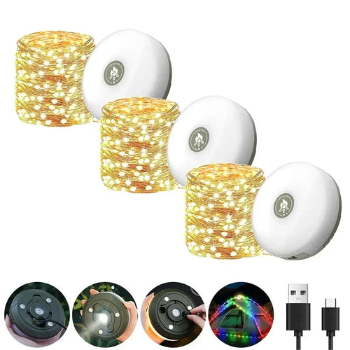 Camping String Lights Rechargeable LED Flashlight Hook lamp 4 in 1