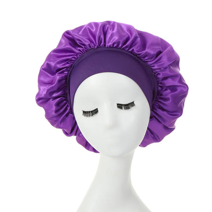 New Women's Satin Solid Wide-brimmed Sleeping Hat Unisex Head Wrap