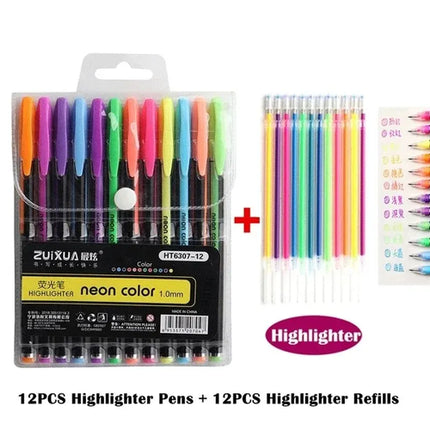 12Pcs Colors Gel Pens and Refills for School Office Coloring Book