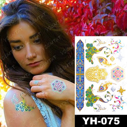 Waterproof Temporary Tattoo Sticker Flowers Mandala Henna Golden